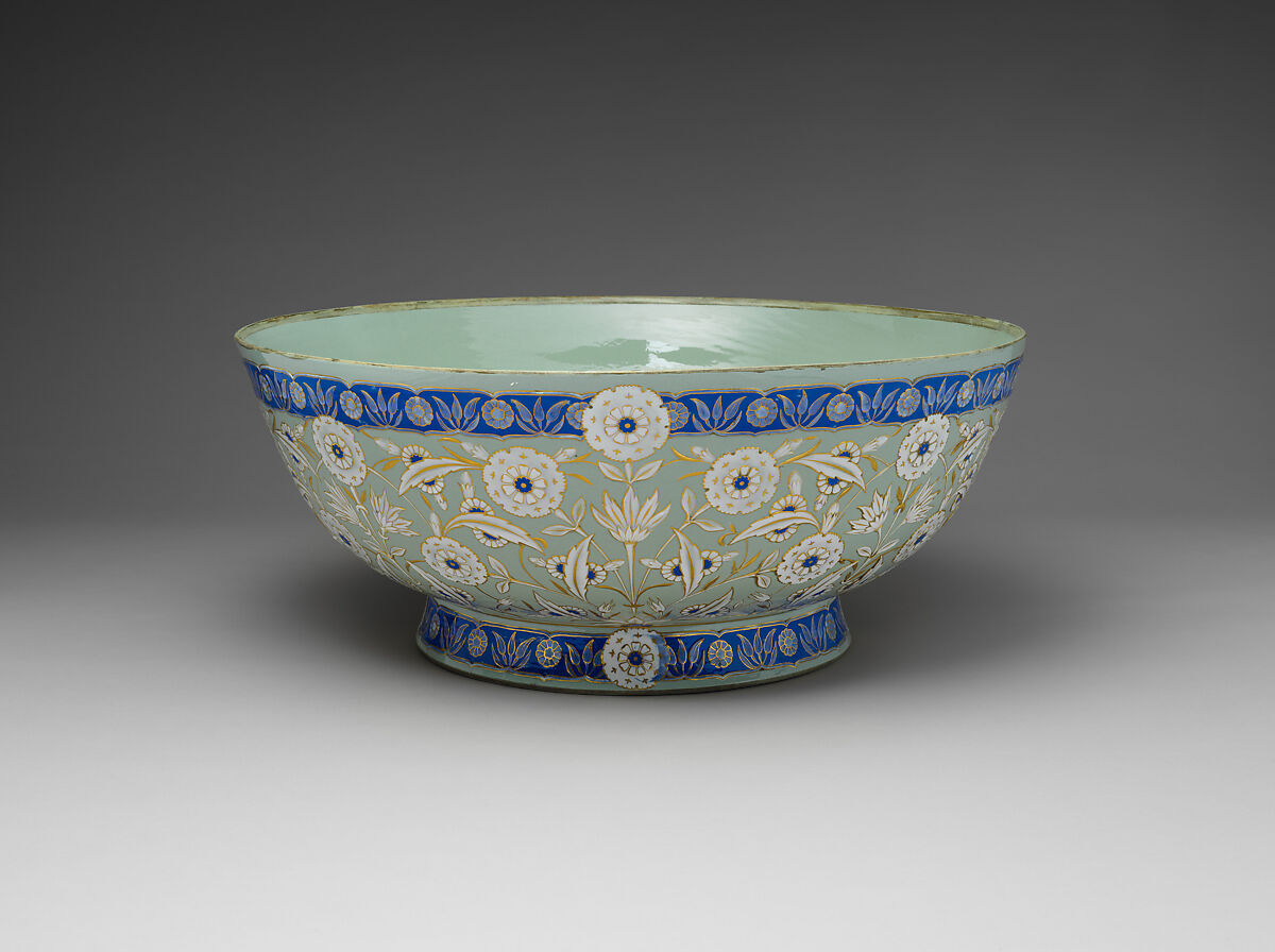 Large Ceramic Bowl, Sèvres Manufactory (French, 1740–present), Hard-paste porcelain; pâte-sur-pâte, polychrome glaze, and gold