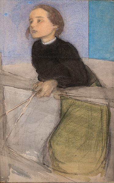 Girl at the Gate I, Helene Schjerfbeck (Finnish, Helsinki 1862–1946 Saltsjöbaden), Watercolor, charcoal, and pencil on paper