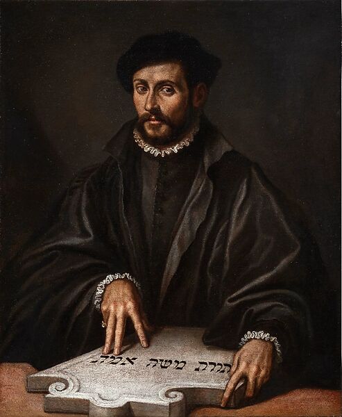 Portrait of a Man with a Hebrew Tablet, Antonio Campi (Italian, Cremona 1523–1587 Cremona), Oil on canvas 