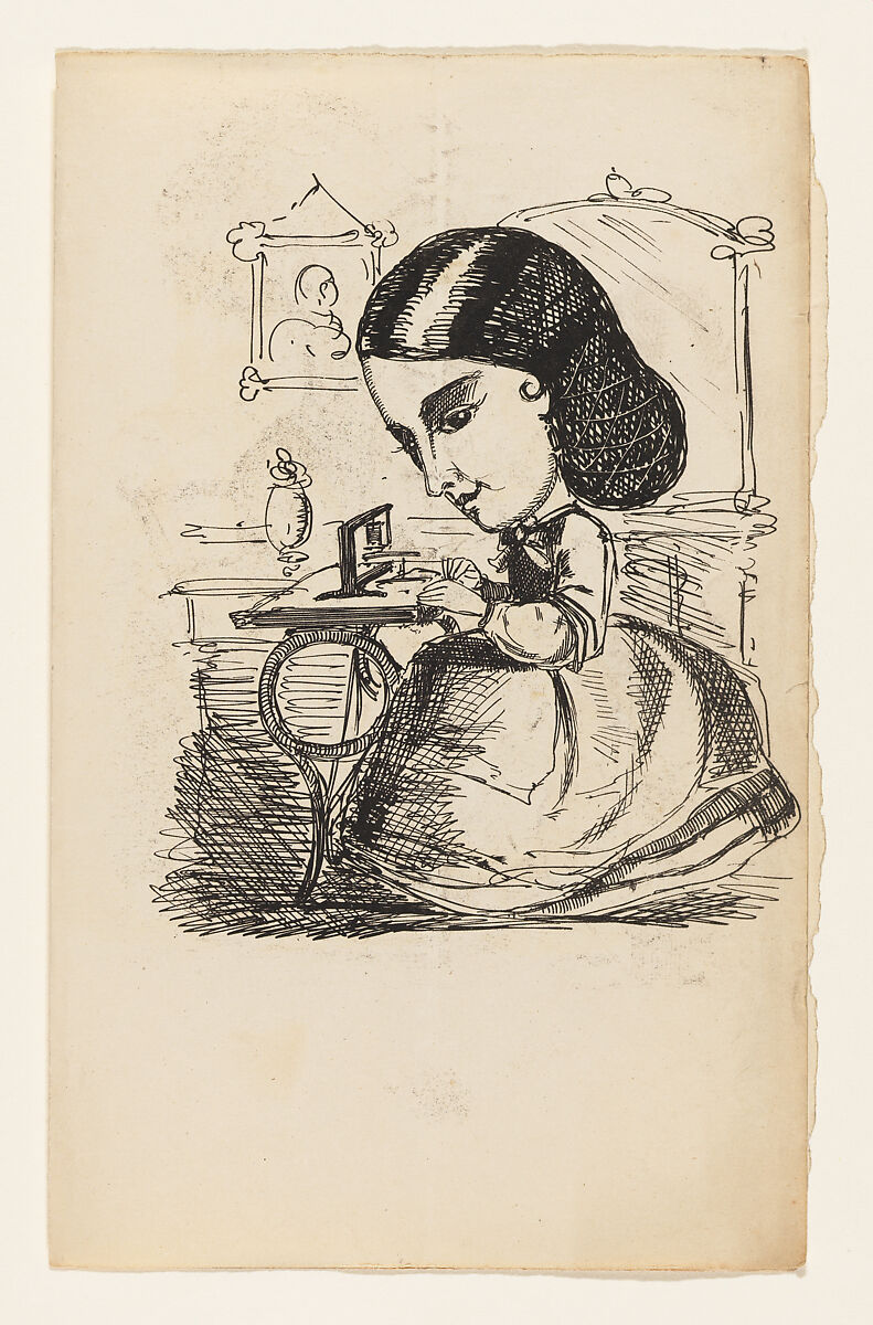 Comic Valentine original illustration: Sewing Machine, Anonymous (British, 19th century), Ink 