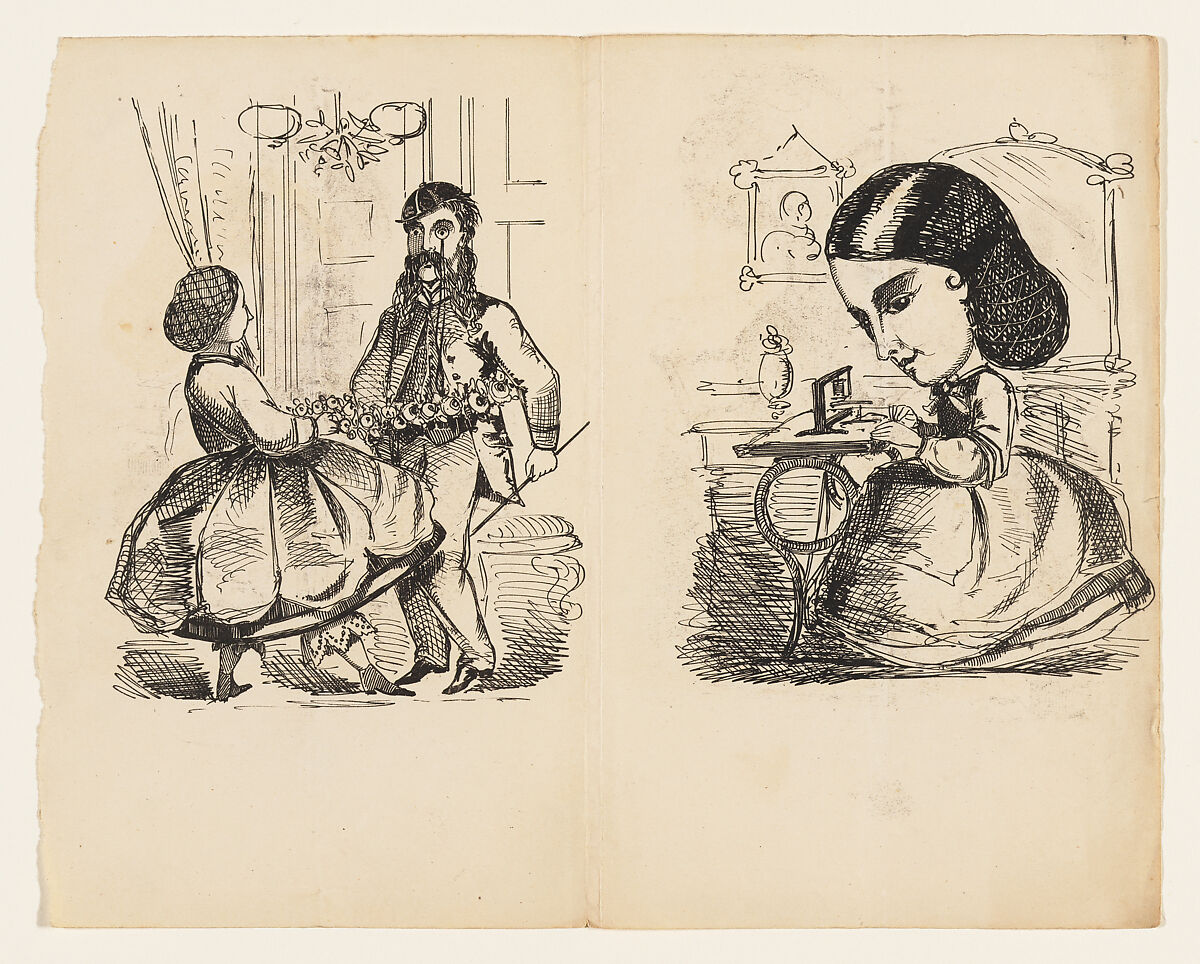 Comic Valentine original illustration: Sewing Machine, Anonymous (British, 19th century), Ink