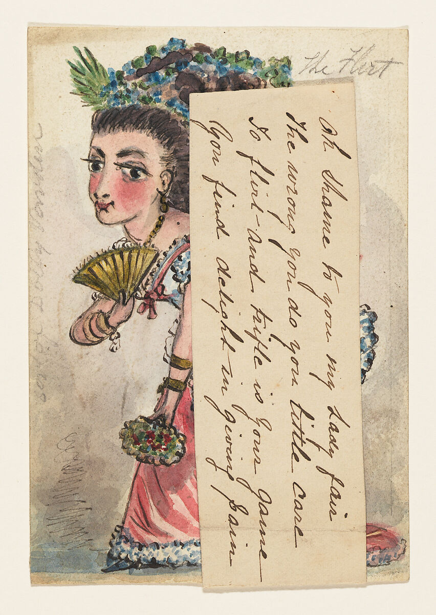 Comic Valentine original illustration: The Flirt, Anonymous (British, 19th century), Black ink, hand colored with realistic watercolor