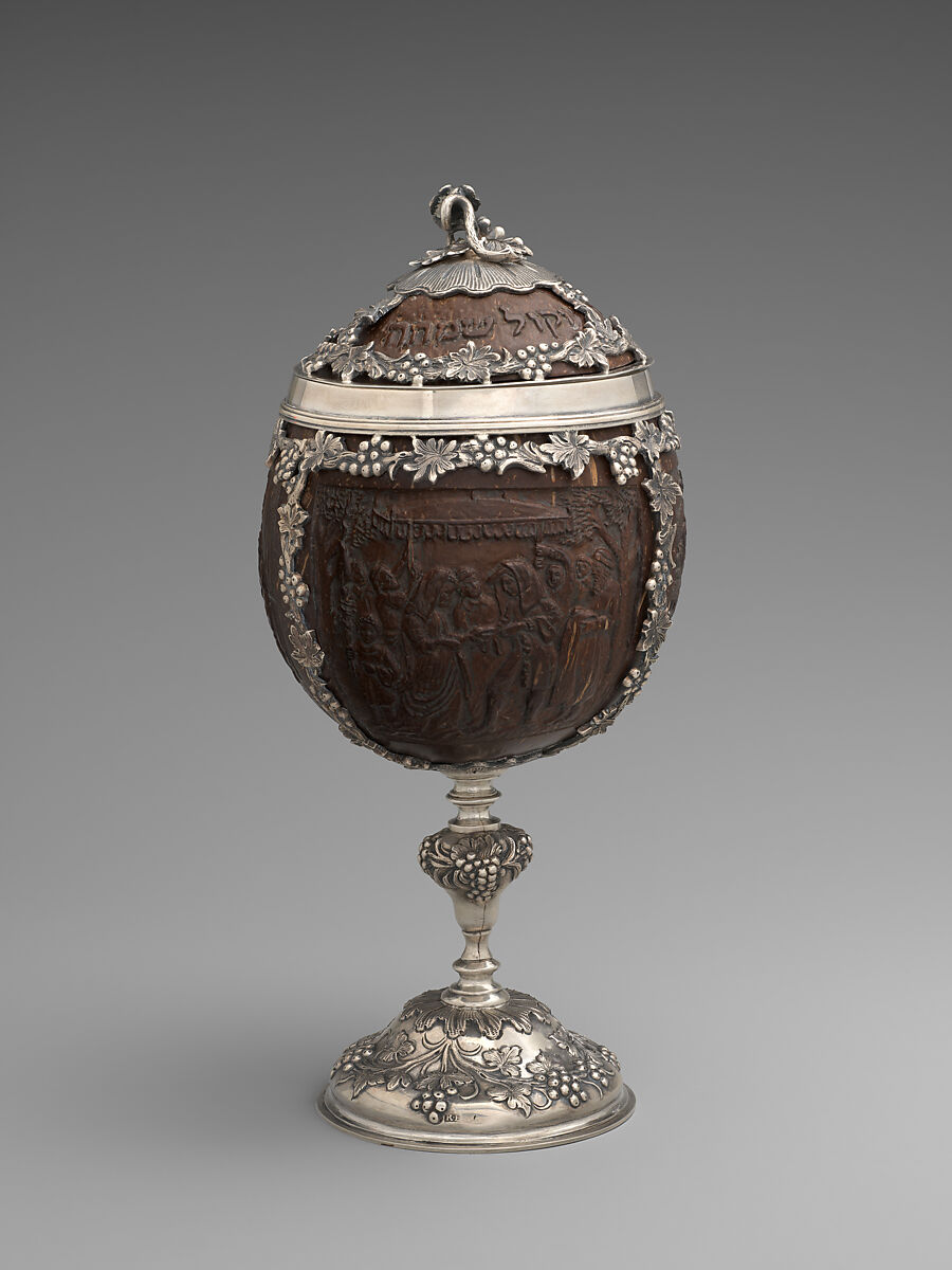 Wedding Cup in case, Robert Hennell III (British, 1794–1868), Silver, coconut; leather, blue silk, base metal, British, London