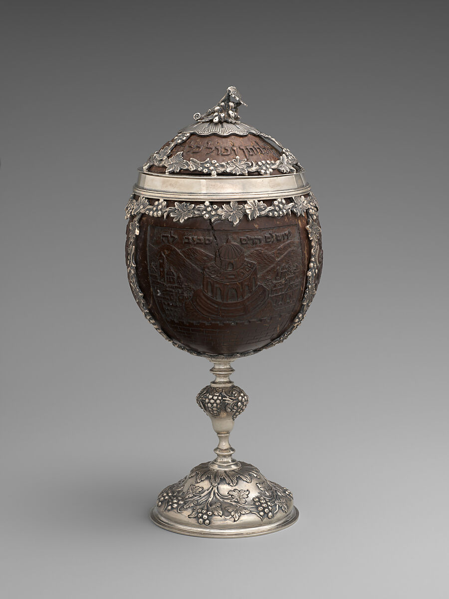 Wedding Cup in case, Robert Hennell III (British, 1794–1868), Silver, coconut; leather, blue silk, base metal, British, London