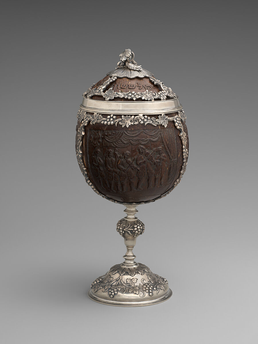Wedding Cup in case, Robert Hennell III (British, 1794–1868), Silver, coconut; leather, blue silk, base metal, British, London