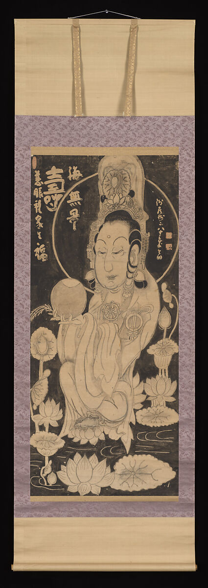 Kannon in a Lotus Pond, Hakuin Ekaku (Japanese, 1686–1769), Hanging scroll; ink on paper, Japan