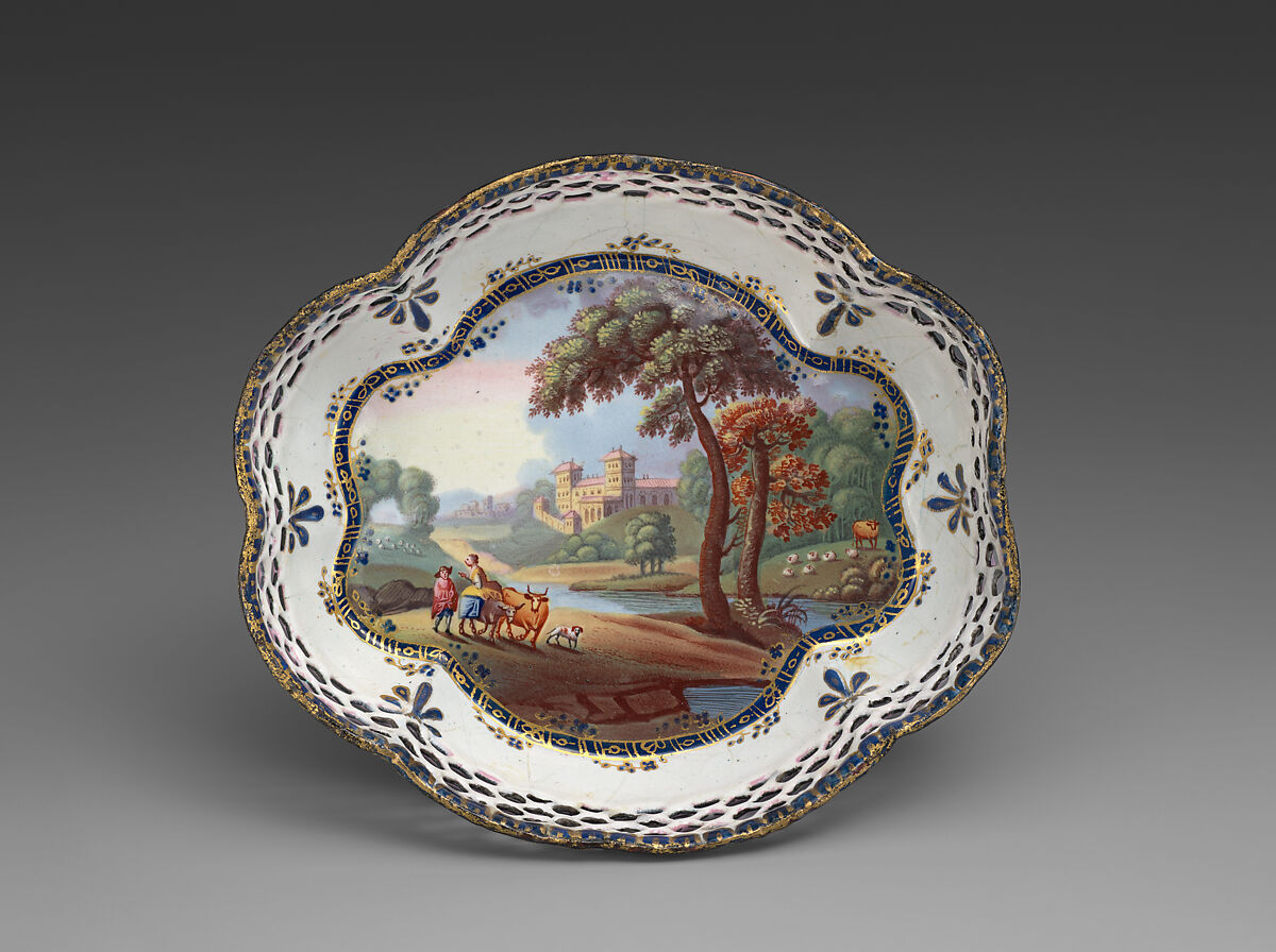 Counter tray for the "kitty" in the card game of Quadrille (part of a set), Enamel on copper, British, South Staffordshire 