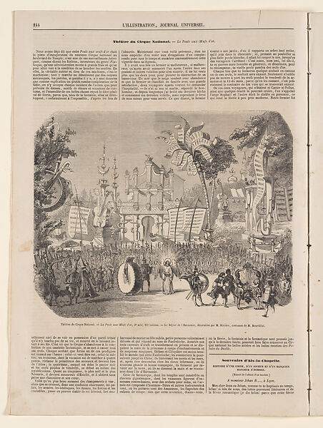 “Le Royaume de Harmonie,”  (The Kingdom of Harmony) from the theater production of La Poule aux Oeufs d’Or , (The Goose that Laid the Golden Eggs) in the Galerie Dramatique,, Hand colored lithograph