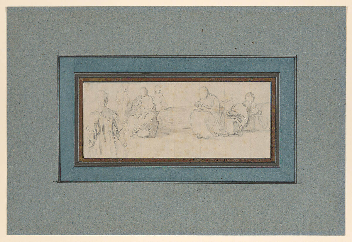 Studies of women and children, Gabriel de Saint-Aubin (French, Paris 1724–1780 Paris), Black chalk 