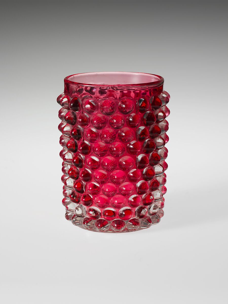 Tumbler, Probably Hobbs, Brockunier and Company (1863–1891), Pressed cranberry glass, American 