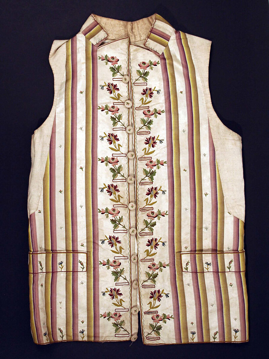 Waistcoat, silk, cotton, linen, European 