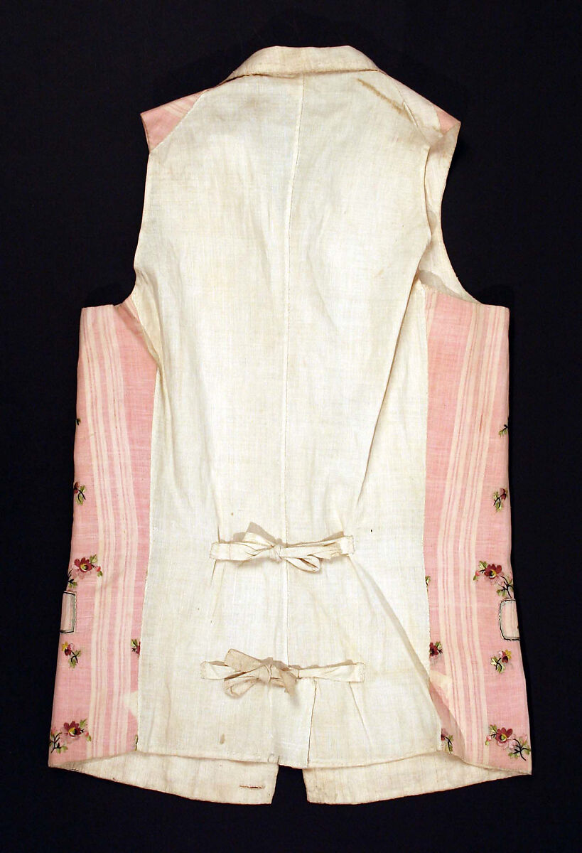 Waistcoat, cotton, silk, flax, British