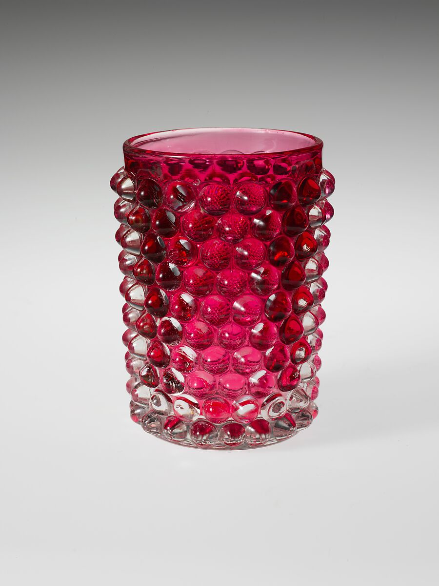 Tumbler, Probably Hobbs, Brockunier and Company (1863–1891), Pressed cranberry glass, American 