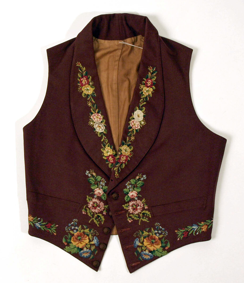 Waistcoat, wool, silk, British 