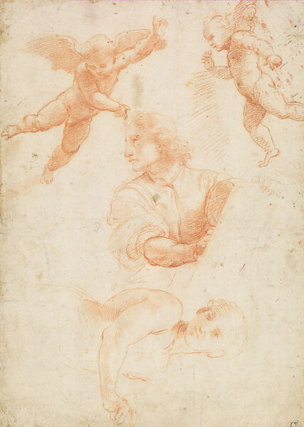 Prophets and Angels (Studies for the Chigi Chapel, Santa Maria della Pace), Raphael (Raffaello Sanzio or Santi)  Italian, Red chalk on paper