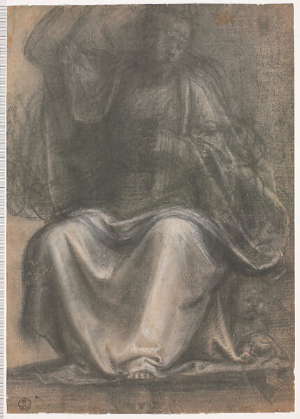Drapery Study for Christ in the Last Judgment, Fra Bartolomeo (Bartolomeo di Paolo del Fattorino)  Italian, Black chalk, charcoal, highlighted with white gouache or chalk, on paper lightly washed pale gray-beige
