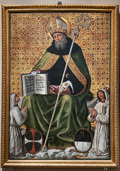 The Seated Saint Augustine with Confraternity Brothers (Gonfalone di Sant’Agostino), Pinturicchio  Italian, Tempera on silk