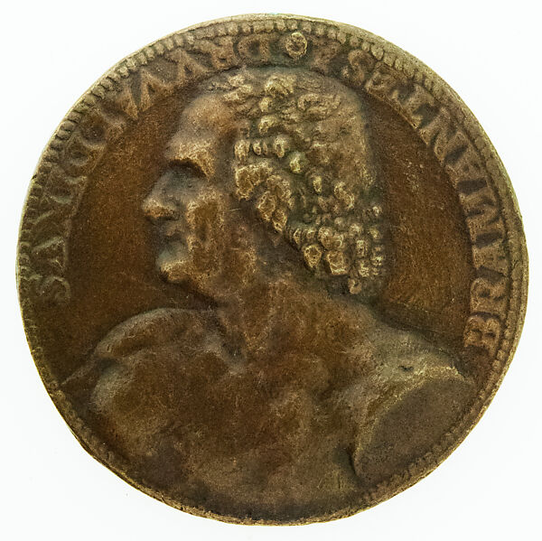 Portrait Medal of Bramante in Bust Length (obverse); Allegory of Architecture (Seated Woman with a Compass and T-Square) with Bramante's Design for Saint Peter's in the Background (reverse), Caradosso (Cristoforo Caradosso Foppa), Cast bronze