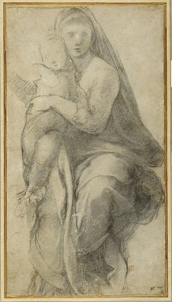 The Virgin and Child (Early Idea for the Sistine Madonna, Inspired by Michelangelo’s Bruges Madonna), Raphael (Raffaello Sanzio or Santi)  Italian, Grayish black chalk
