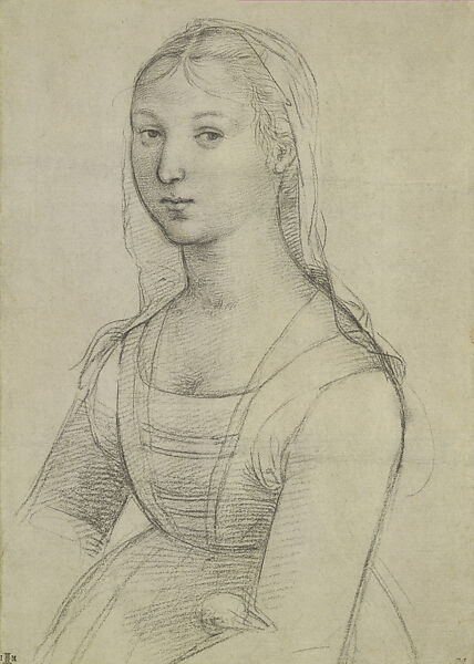 Young Woman in Half-Length, Raphael (Raffaello Sanzio or Santi)  Italian, Black chalk on paper