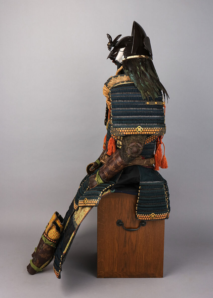 Helmet with Rain Protector and Crests, Iron, leather, lacquer, textile, silver, gold, brass, feather, wood, Japanese