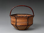 Hexagonal Flower Basket Mononofu, Iizuka Rōkansai 飯塚琅玕斎 (Japanese, 1890–1958), Dwarf bamboo, smoked dwarf bamboo, lacquer, Japan