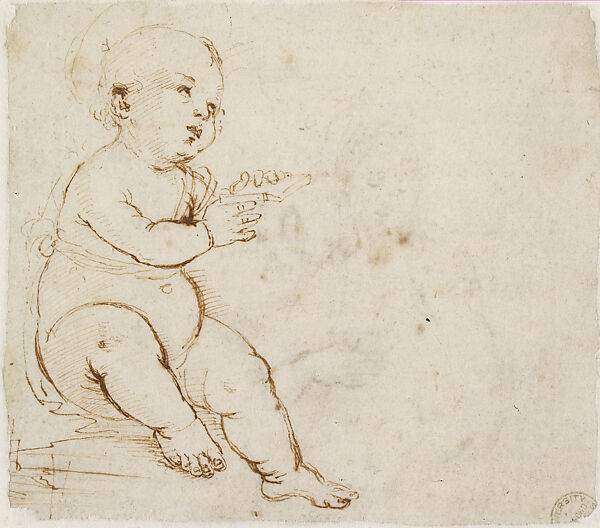 The Virgin and Child with a book in a Landscape; a Landscape (Sketches for the Norton Simon Madonna) (recto); Seated Infant Holding a Book (Sketch for the Christ Child in the Norton Simon Madonna) (verso), Raphael (Raffaello Sanzio or Santi) (Italian, Urbino 1483–1520 Rome), Pen and brown ink, over preliminary stylus underdrawing (recto); pen and brown ink, over preliminary stylus underdrawing (verso), on paper
