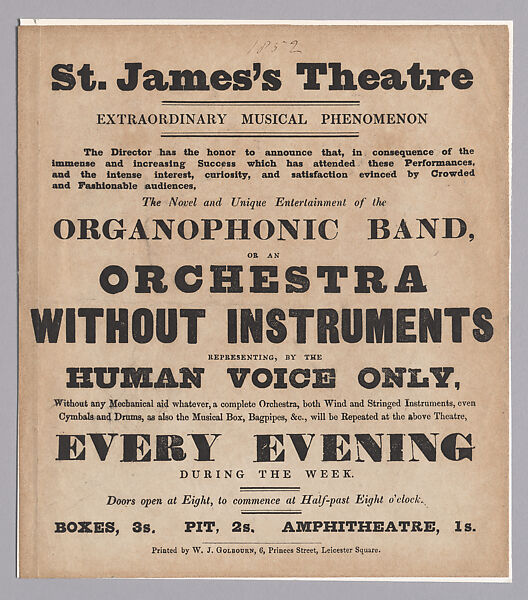 Announcement for the Organophonic Band, Letterpress and lithograph