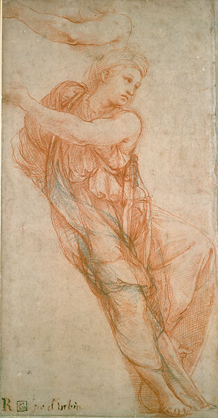 The Phrygian Sibyl (Early Idea for the Chigi Chapel Frescoes, Santa Maria della Pace), Raphael (Raffaello Sanzio or Santi)  Italian, Red chalk over preliminary stylus underdrawing, some black chalk, laid down