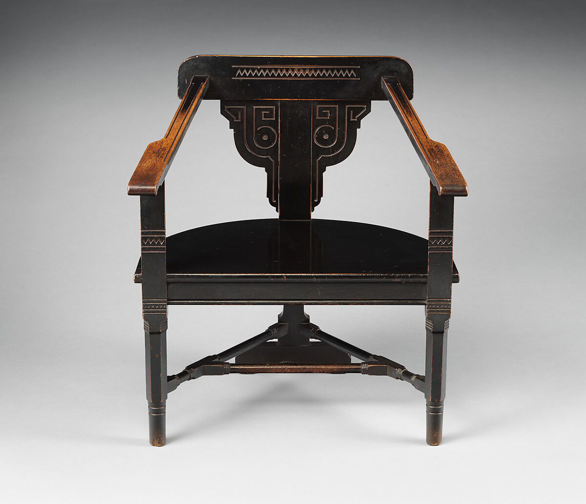 "Elephant" Armchair, Christopher Dresser (British, Glasgow, Scotland 1834–1904 Mulhouse), Ebonized mahogany, with incised, painted decoration, British, London