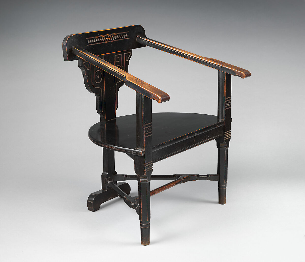 "Elephant" Armchair, Christopher Dresser (British, Glasgow, Scotland 1834–1904 Mulhouse), Ebonized mahogany, with incised, painted decoration, British, London