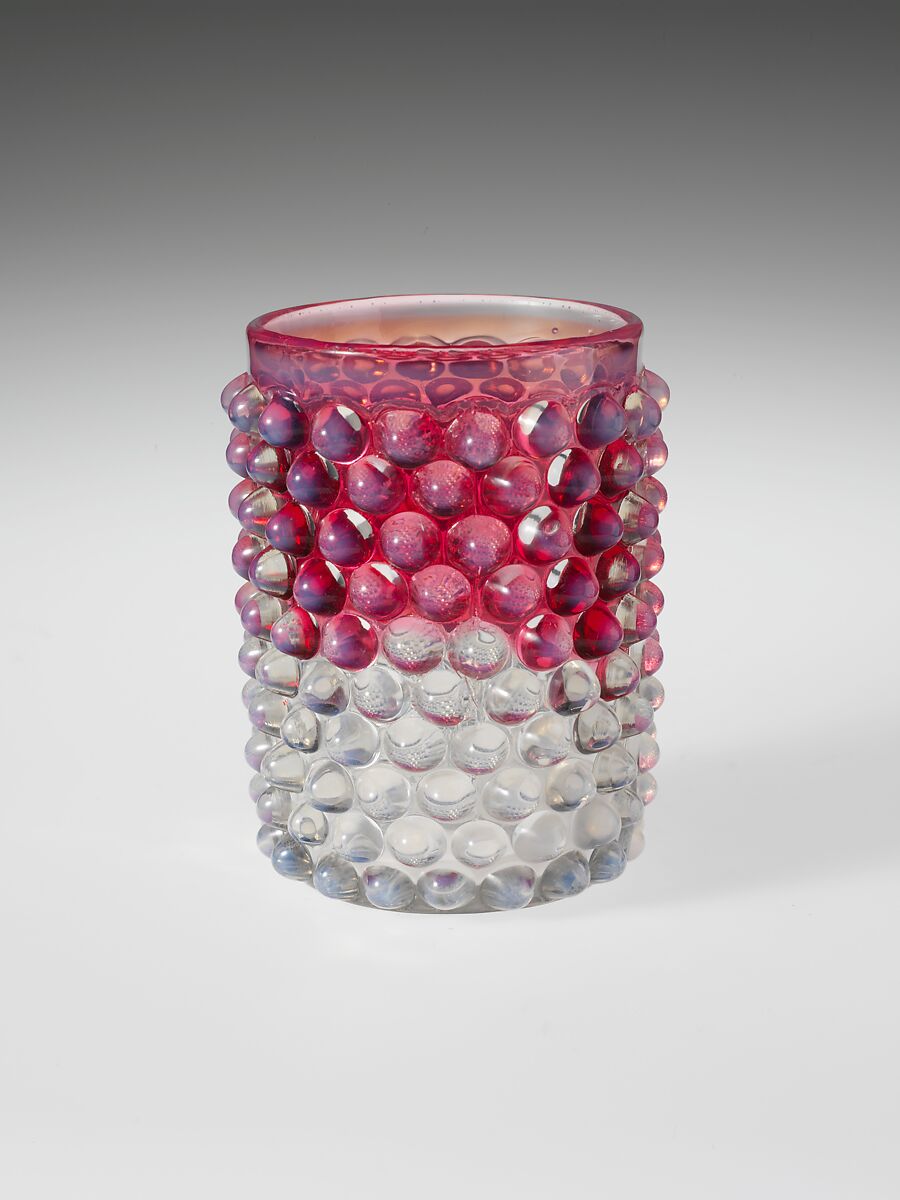 Tumbler, Probably Hobbs, Brockunier and Company (1863–1891), Pressed cranberry, colorless and opalescent glass, American 