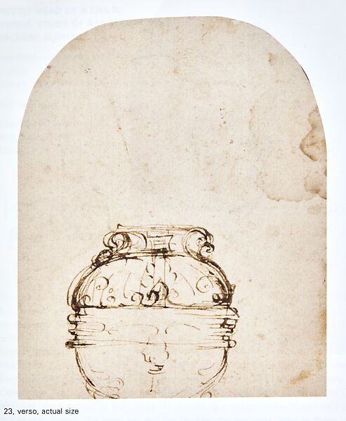 Head of a Child (Study for the Christ Child in the Ansidei Altarpiece) (recto); Design for an Oil Lamp or Incense Burner (verso), Raphael (Raffaello Sanzio or Santi) (Italian, Urbino 1483–1520 Rome), Red chalk, over preliminary stylus underdrawing
