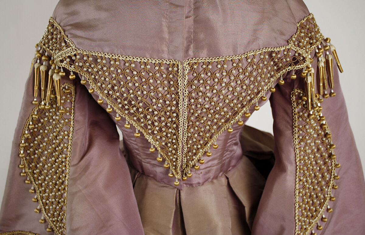 Ensemble, silk, metal, pearls, cotton, American