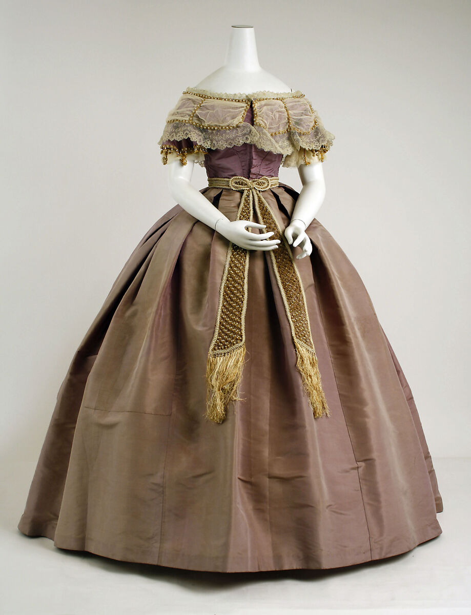 Ensemble, silk, metal, pearls, cotton, American