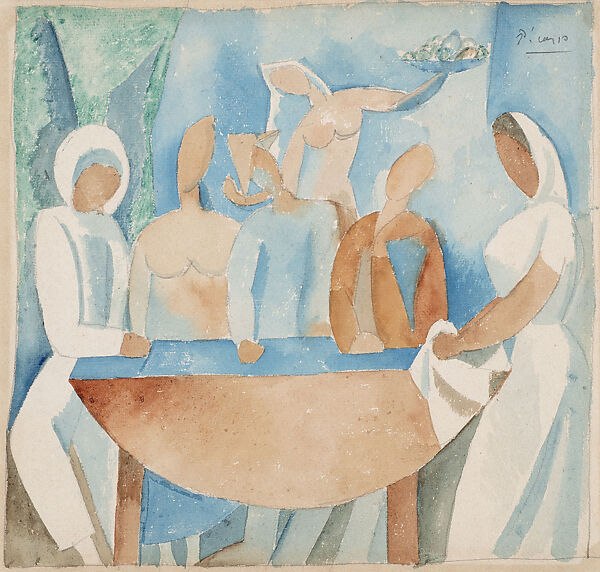 Study for Carnaval au Bistrot, Pablo Picasso (Spanish, Malaga 1881–1973 Mougins, France), Pencil and watercolor on paper 