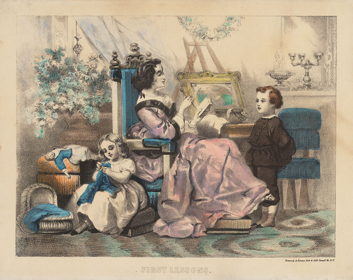 First Lessons, Kimmel and Forster, Hand colored lithograph 
