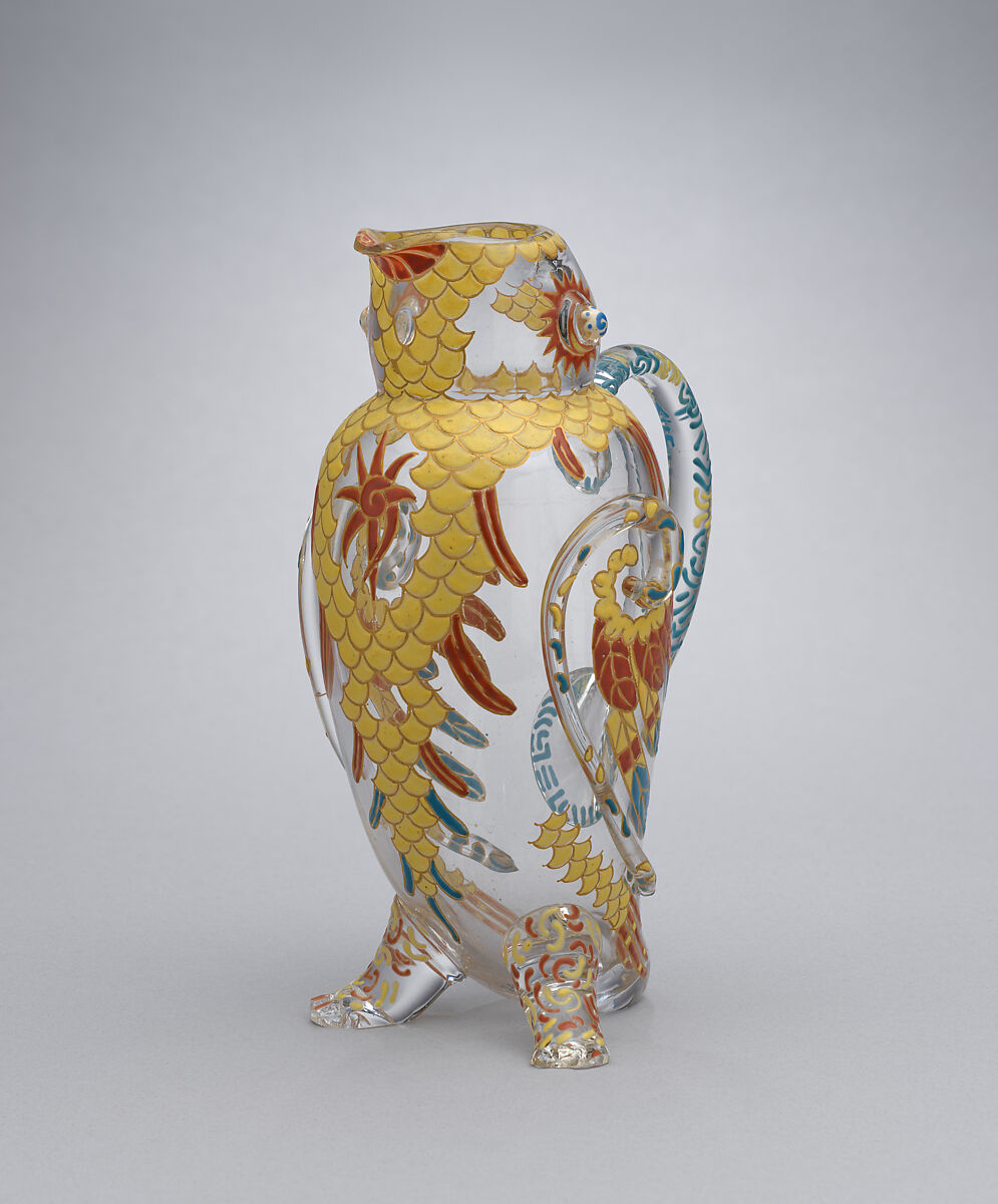 Owl jug, Thomas Webb &amp; Sons (British, founded 1837), Glass, blown, enameled and gilded, British, Stourbridge