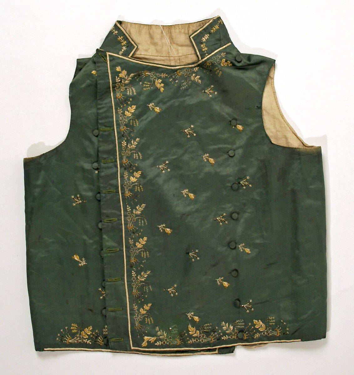 Waistcoat, silk, metal, probably French 