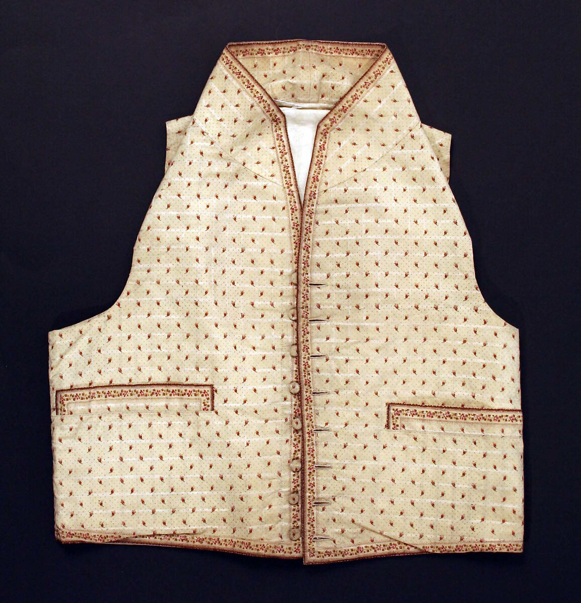 Vest, silk, wool, linen, probably British 