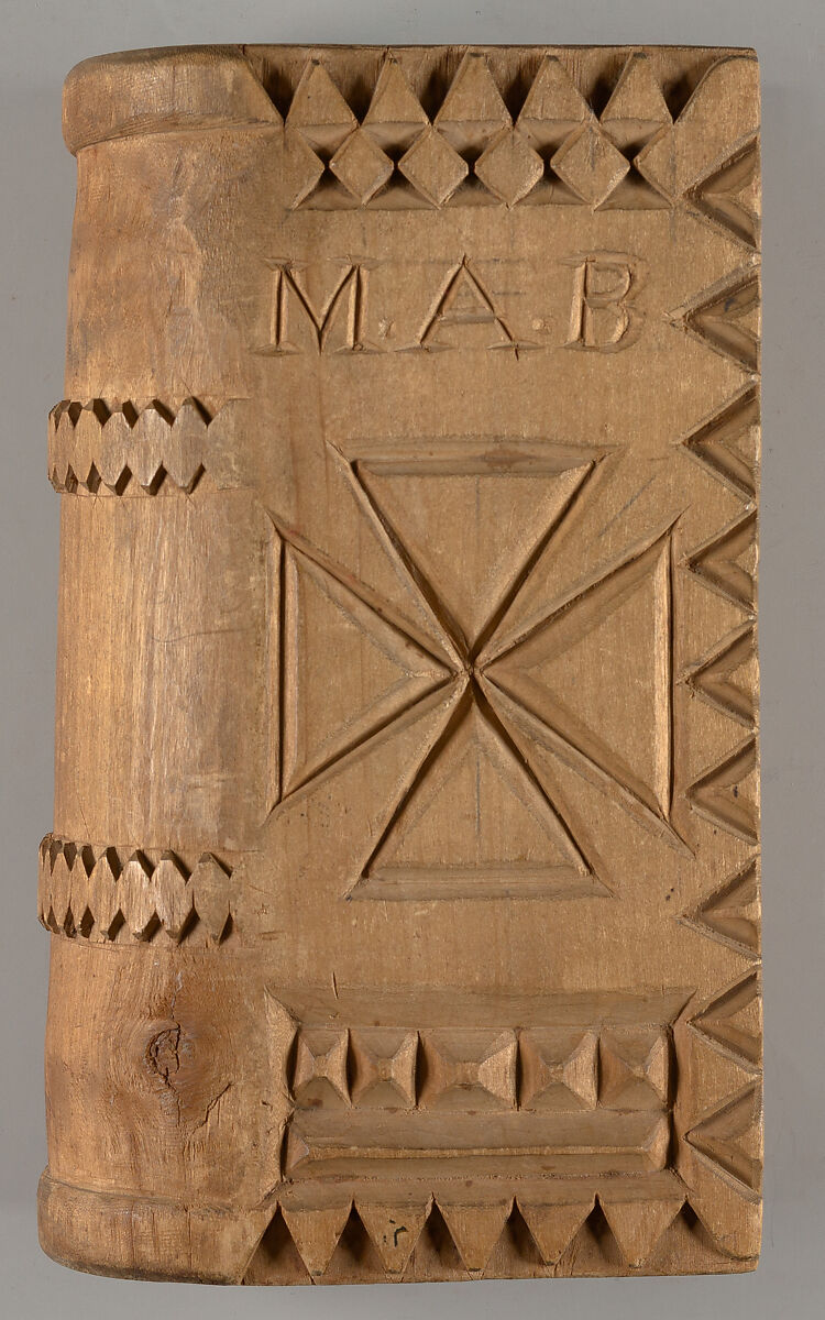 Unfinished carved spruce gum box, M.A.B