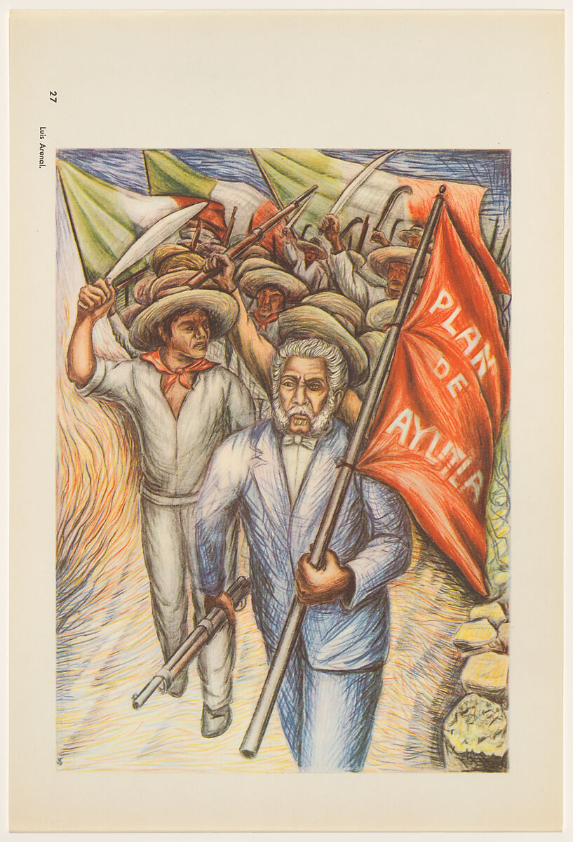 Juan Alvarez and the plan of Ayutla (Juan Alvarez y el plan de Ayutla), Plate 27 from "450 Años de Lucha: Homenaje al Pueblo Mexicano" (450 Years of Struggle: Homage to the Mexican People), Luis Arenal (Mexican, 1907–1985), Offset lithograph 