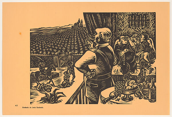 The estates (El latifundio), Plate 45 from "450 Años de Lucha: Homenaje al Pueblo Mexicano" (450 Years of Struggle: Homage to the Mexican People), Jesús Escobedo (Mexican, Santa Clara del Cobre, Michoacán 1918–1978), Offset lithograph 