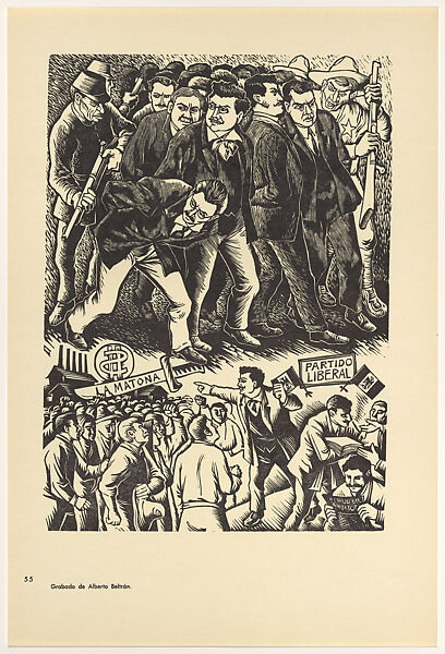 (Persecucion Del Partido Liberal Por El Regimen Porfiriano), Plate 55 from "450 Años de Lucha: Homenaje al Pueblo Mexicano" (450 Years of Struggle: Homage to the Mexican People), Alberto Beltrán (Mexican, Mexico City 1923–2002 Mexico City), Linocut 