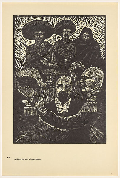 Francisco Madero surrounded by the traditional Porfirian supporters (Francisco I. Madero es rodeado por el antiguo aparato Porfiriano), Plate 69 from "450 Años de Lucha: Homenaje al Pueblo Mexicano" (450 Years of Struggle: Homage to the Mexican People), Jesús Alvarez Amaya (Mexican, 1925–2010), Offset lithograph 