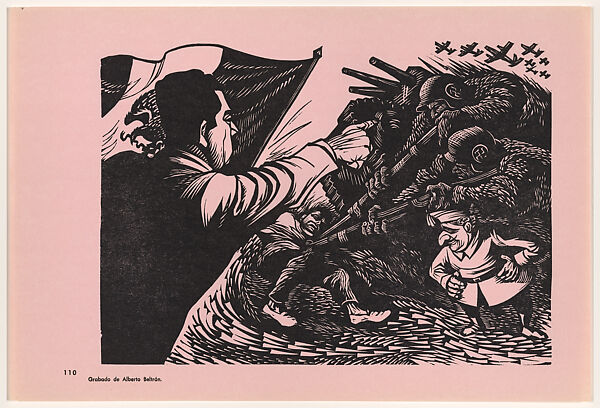 Lázaro Cárdenas and the Spanish Civil War, 1936–39 (Lázaro Cárdenas y la guerra de España. 1936-39), Plate 110 from "450 Años de Lucha: Homenaje al Pueblo Mexicano" (450 Years of Struggle: Homage to the Mexican People), Alberto Beltrán (Mexican, Mexico City 1923–2002 Mexico City), Offset lithograph 