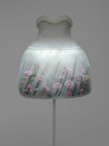 Ensemble, Undercover (Japanese, founded 1990), (a) silk, polyester, (b) silk, (c, d) leather (cowhide), PVC, synthetic rubber, (e) polyester, Japanese