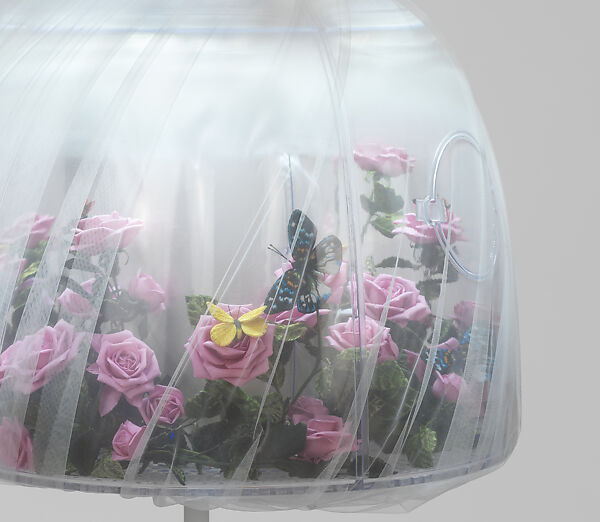 Ensemble, Undercover (Japanese, founded 1990), (a) silk, polyester, (b) silk, (c, d) leather (cowhide), PVC, synthetic rubber, (e) polyester, Japanese