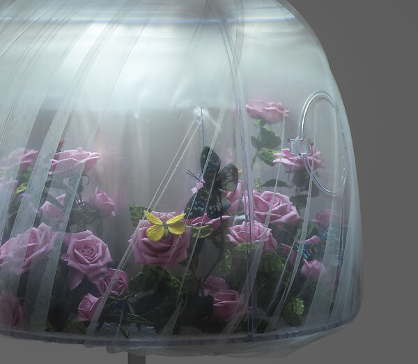 Ensemble, Undercover (Japanese, founded 1990), (a) silk, polyester, (b) silk, (c, d) leather (cowhide), PVC, synthetic rubber, (e) polyester, Japanese