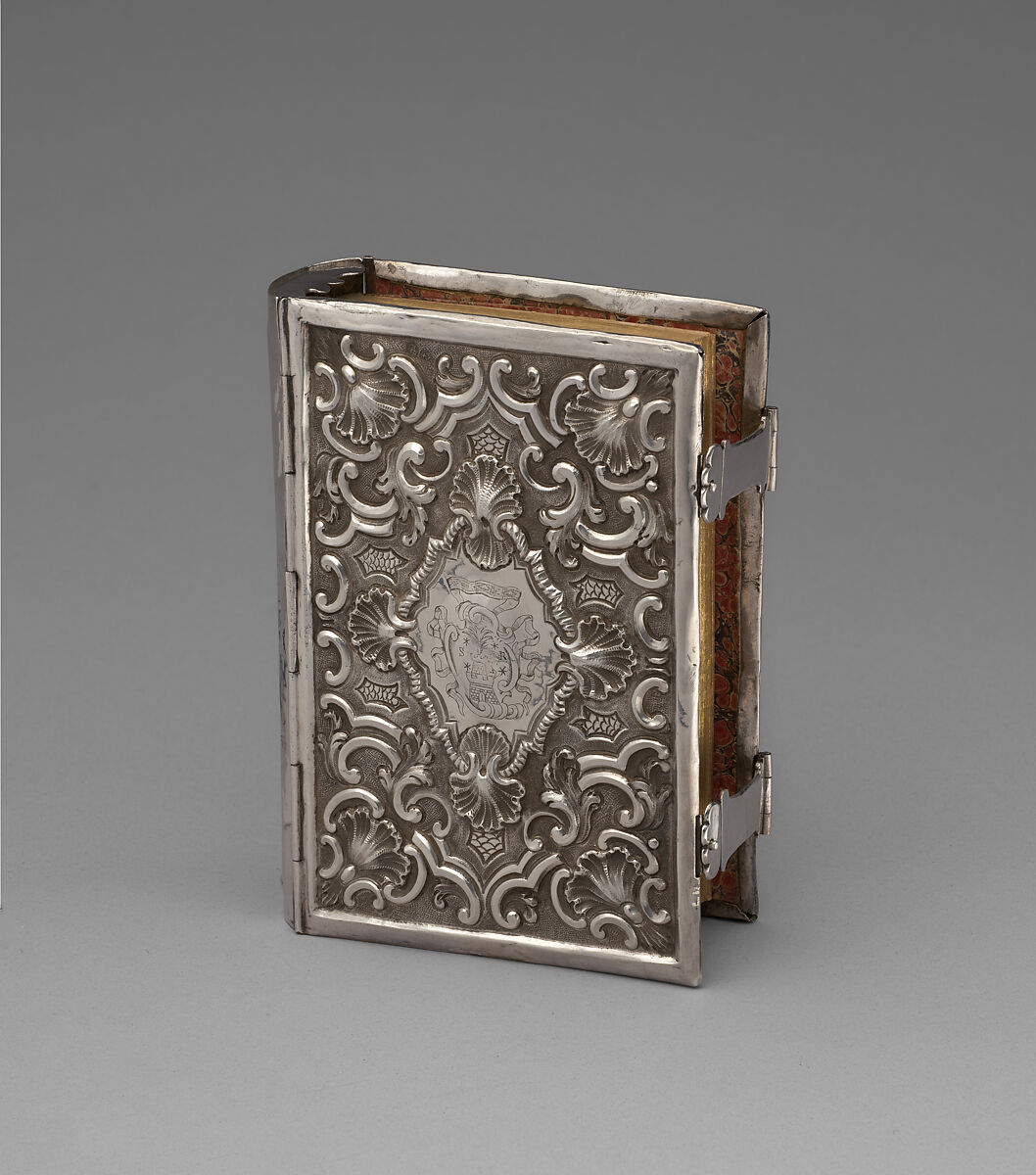 Book cover for Mahzor prayer book with leather case, Giuseppe Merlini (Italian, active Rome 1746–60), Chased and embossed silver; leather with decorative gilding, paper, Italian, Rome